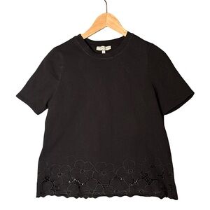 Bagatelle Floral Hem Black Top Small - Short Sleeve Elegance